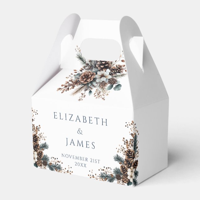 Elegant Rustic Floral Pinecones Forest Wedding Favor Boxes (Front Side)