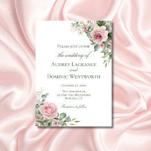 Elegant Rustic Floral Pink Roses Botanical Wedding Invitation