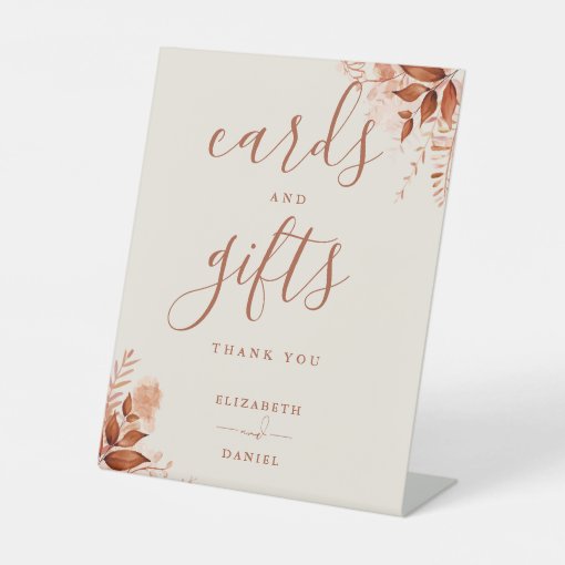 Elegant Rustic Floral Script Cards And Gifts Pedestal Sign | Zazzle