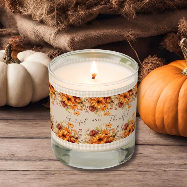 Elegant Rustic Floral Thankful And Grateful Scented Candle (Creator Uploaded)