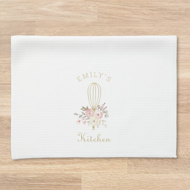 Elegant Rustic Floral Whisk Monogram Kitchen Towel (Creator Uploaded)