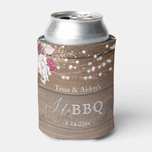 Elegant Rustic Floral Wood I Do BBQ Beer Can Cooler