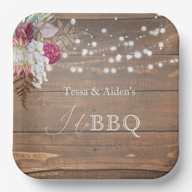 Elegant Rustic Floral Wood I Do BBQ Paper Plates (Front)