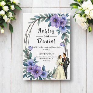 Elegant Rustic Floral Wreath Bride Groom Wedding Invitation