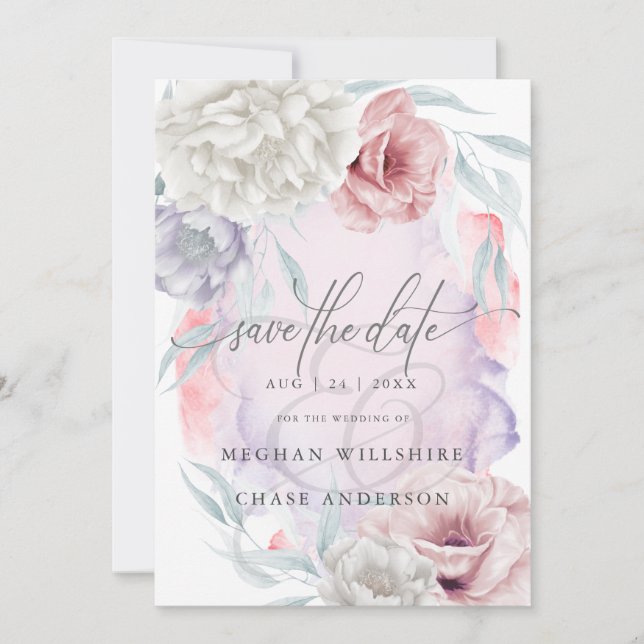 Elegant Rustic Flowers Dusty Rose Lilac  Invitatio Invitation (Front)