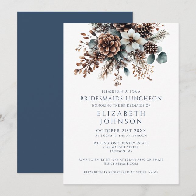 Elegant Rustic Forest Floral Bridesmaids Luncheon Invitation (Front/Back)