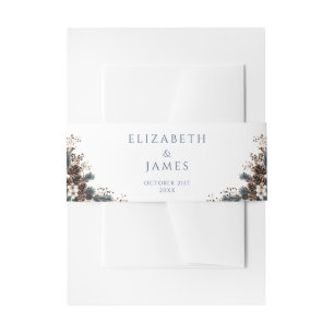Elegant Rustic Forest Floral Pinecones Wedding Invitation Belly Band