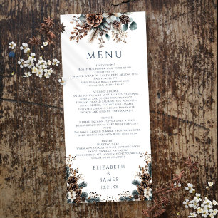 Elegant Rustic Forest Floral Pinecones Wedding Menu