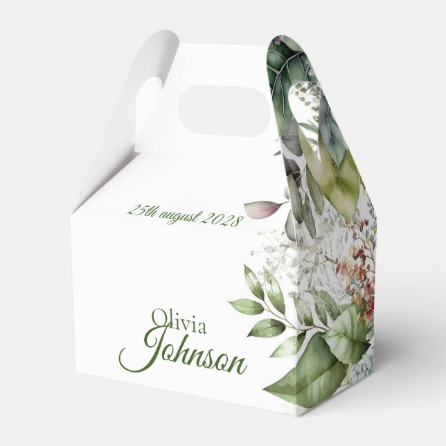 Elegant Rustic Forest Leaves Calligraphy Favor Box (Front Side)
