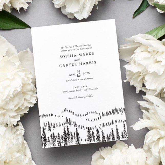 Elegant Rustic Forest Mountain Sketch Wedding Invitation (Creator Uploaded)