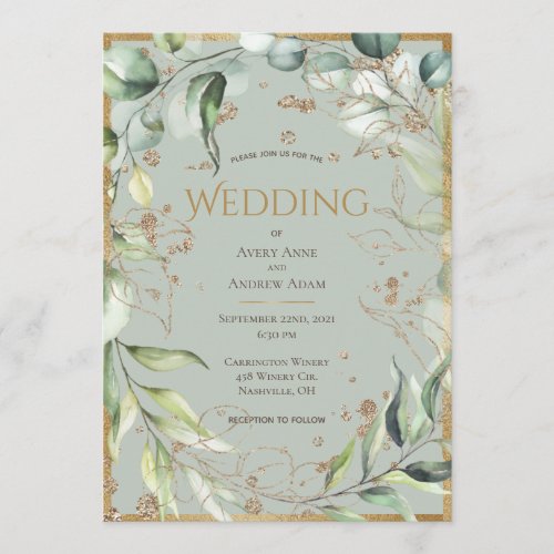 Elegant Rustic Gold Eucalyptus Wedding  Invitation