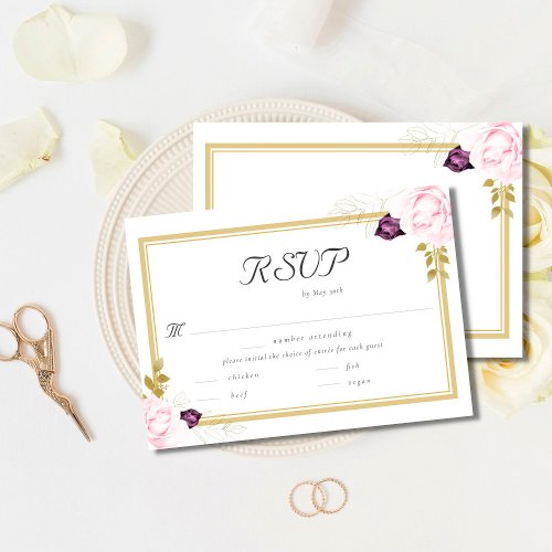 Elegant Rustic Gold Frame Roses Wedding Meal RSVP