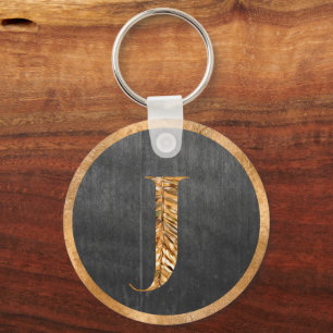 Elegant Rustic Gold & Grey Personalized Monogram Keychain