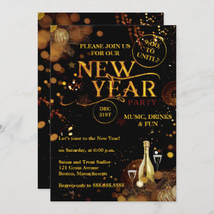 Elegant Rustic Gold New Years Eve Party Invitation