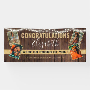 Elegant Rustic Gold Photo Collage Graduation Banner