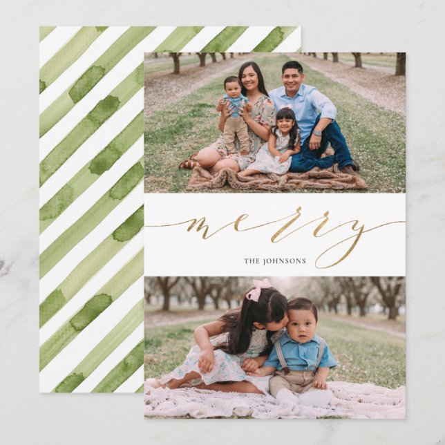 Elegant Rustic Gold Script Calligraphy Holiday Card (Front/Back)