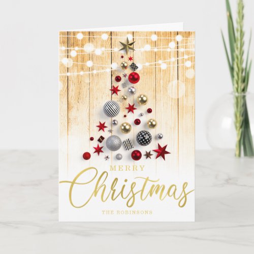 Elegant Rustic Gold Script Christmas Tree Holiday Card