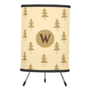 Elegant Rustic Gold Tree Pattern Monogram Tripod Lamp