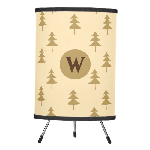 Elegant Rustic Gold Tree Pattern Monogram Tripod Lamp