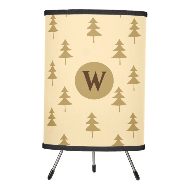 Elegant Rustic Gold Tree Pattern Monogram Tripod Lamp (Front)