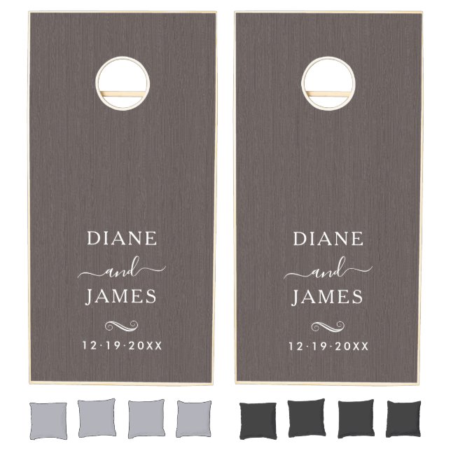 Elegant Rustic Gray Brown Custom Wedding Monogram Cornhole Set (Set)