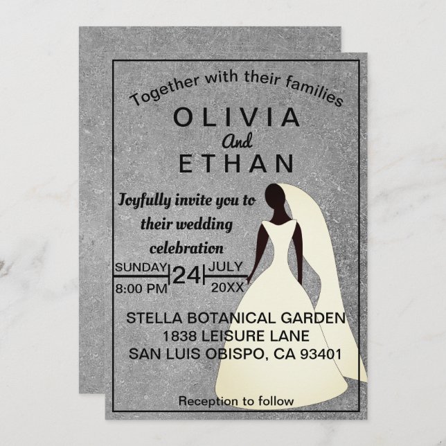 Elegant Rustic Gray Concrete Bride Chic Wedding Invitation (Front/Back)