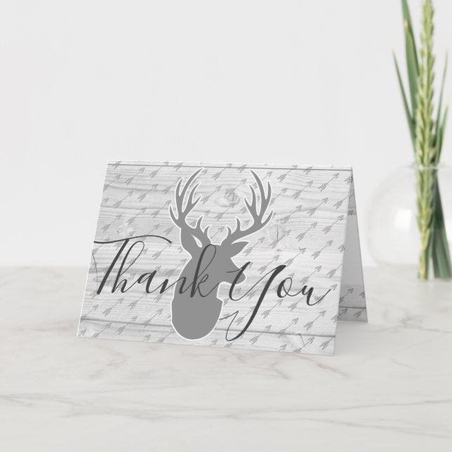 Elegant Rustic Gray Deer & White Wood Thank You (Front)