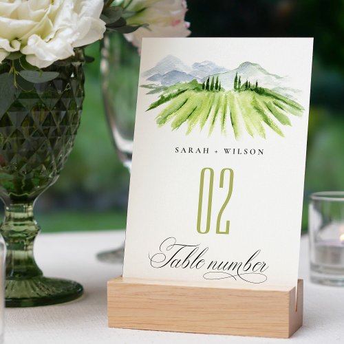 Elegant Rustic Green Blue Winery Vineyard Wedding Table Number