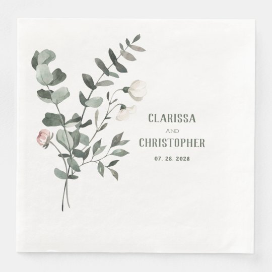 Elegant Rustic Green Eucalyptus Hand Bouquet Paper Dinner Napkins