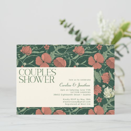 Elegant Rustic Green Floral Couples Shower Invitation