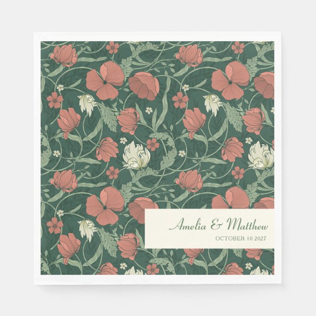 Elegant Rustic Green Floral Custom Wedding Napkins (Front)