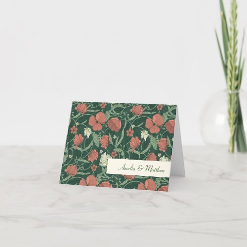 Elegant Rustic Green Floral Custom Wedding  Thank You Card