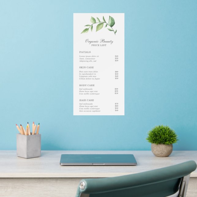 Elegant Rustic Greenery Beauty Salon Price List Wall Decal (Home Office 2)