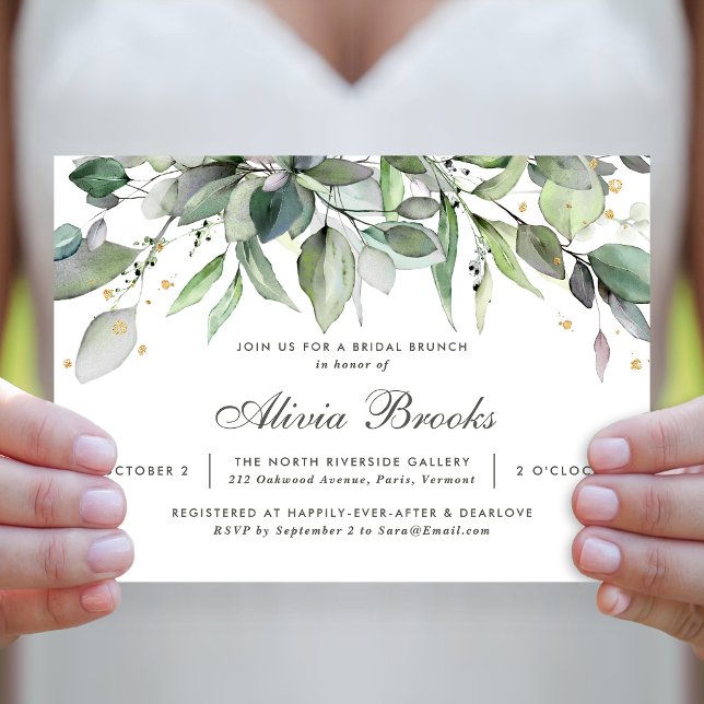 Elegant Rustic Greenery Bridal Brunch Invitation