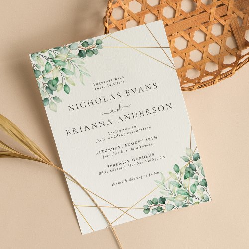 Elegant Rustic Greenery Eucalyptus Leaves Wedding Invitation