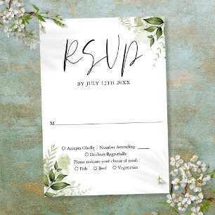 Elegant Rustic Greenery Floral Wedding RSVP Card