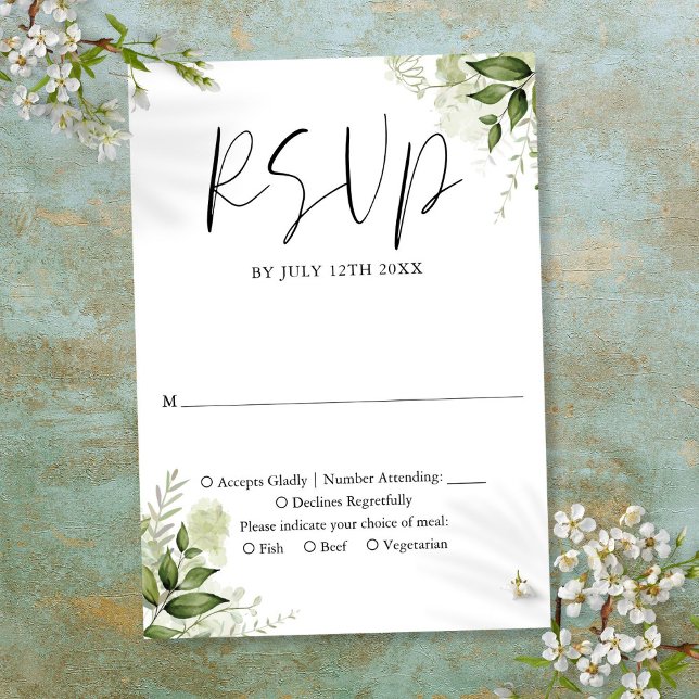 Elegant Rustic Greenery Floral Wedding RSVP Card (Elegant Rustic Greenery Floral Wedding RSVP Card)