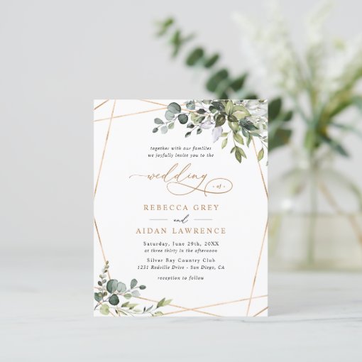 Elegant Rustic Greenery Gold Wedding Invitation | Zazzle