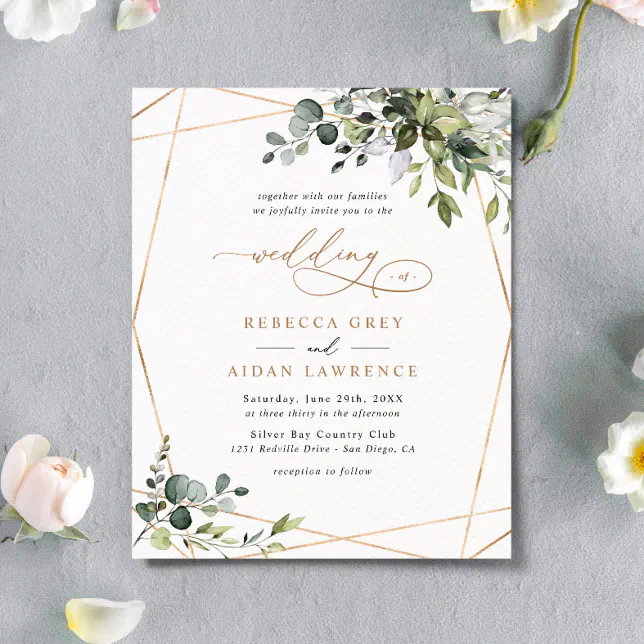 Elegant Rustic Greenery Gold Wedding Invitation | Zazzle