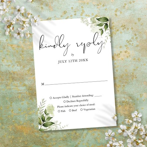 Elegant Rustic Greenery Leaves Wedding RSVP Card