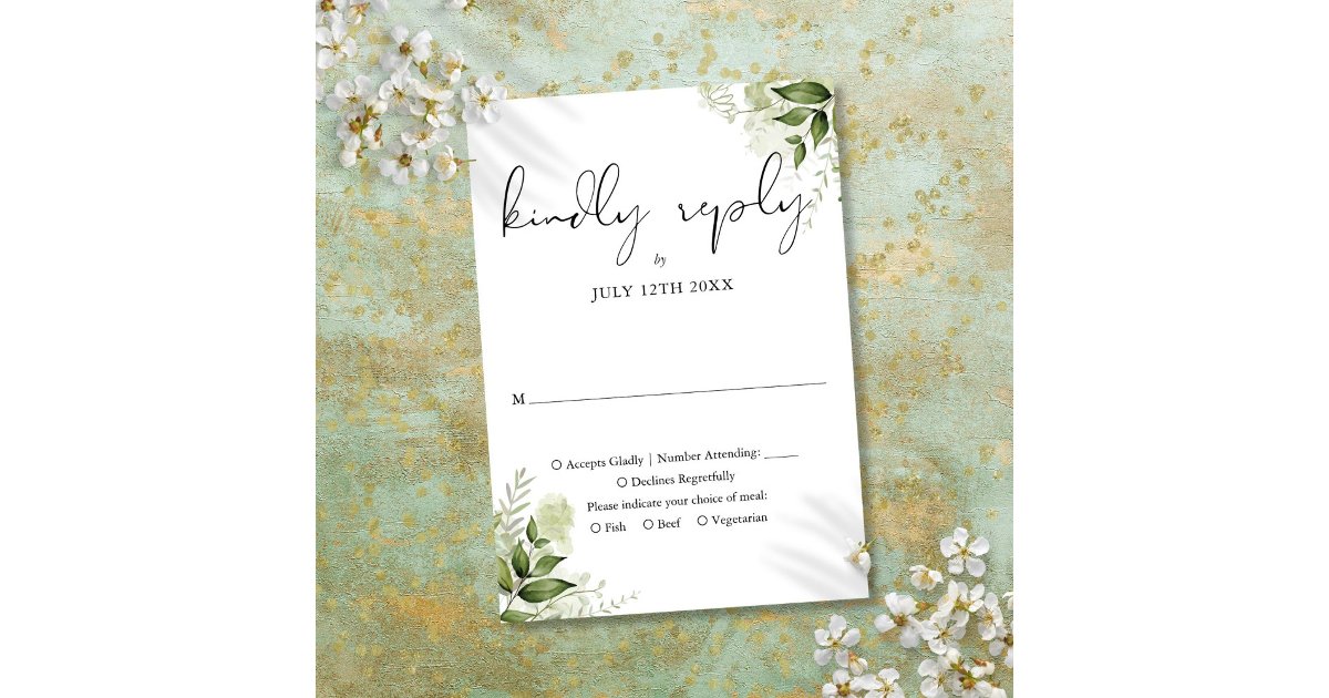 Elegant Rustic Greenery Leaves Wedding RSVP Card | Zazzle