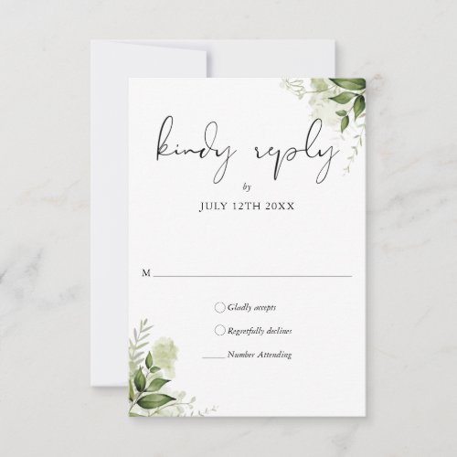 Elegant Rustic Greenery Leaves Wedding RSVP Card - This elegant botanical greenery leaves wedding rsvp card can be personalized with your information in chic typography. Designed by Thisisnotme©