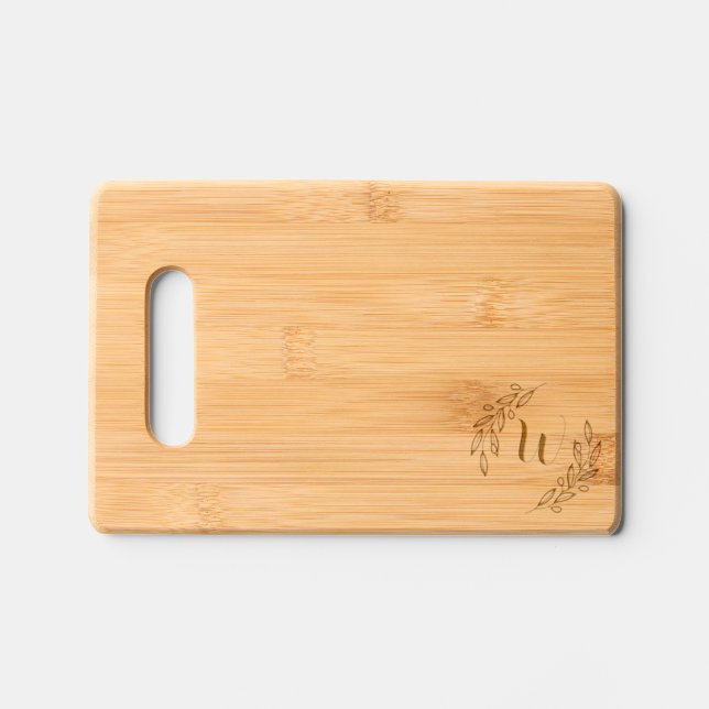 Elegant Rustic Greenery Monogram Engraved Cutting Board (Front)