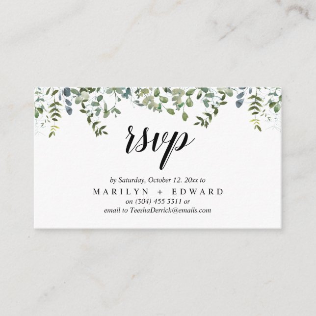 Elegant Rustic Greenery, RSVP Reminder Enclosure Card (Front)