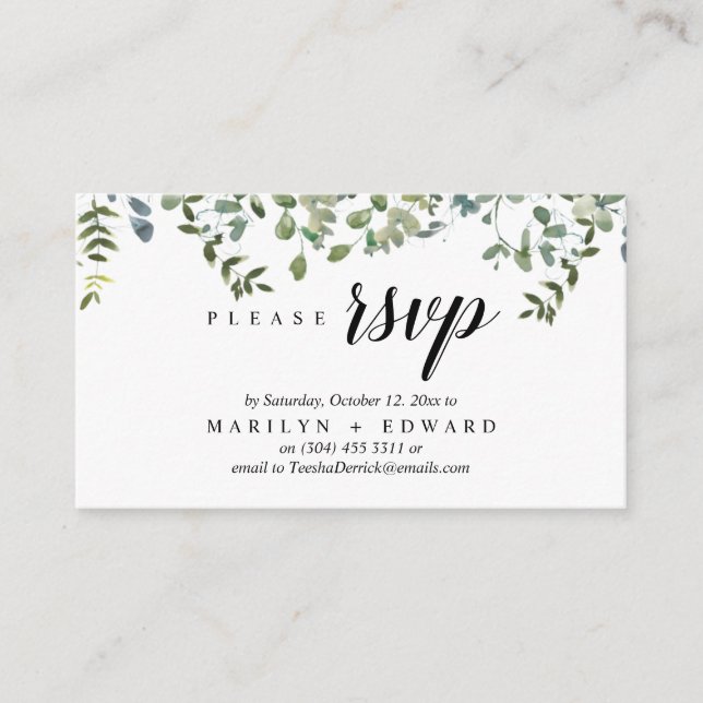Elegant Rustic Greenery, RSVP Reminder Enclosure Card (Front)