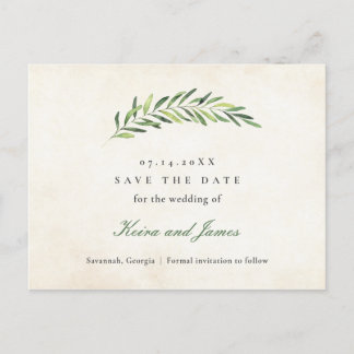Elegant Rustic Greenery Save the Date Announcement Postcard