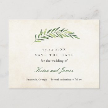 Elegant Rustic Greenery Save The Date Announcement Postcard by marlenedesigner at Zazzle