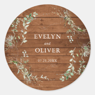 Elegant Rustic Greenery Wedding Classic Round Sticker