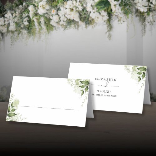 Elegant  Rustic Greenery Wedding Folded Place Card