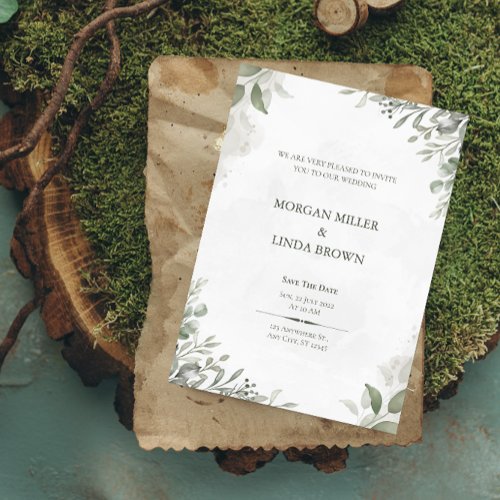 Elegant Rustic Greenery Wedding Invitation